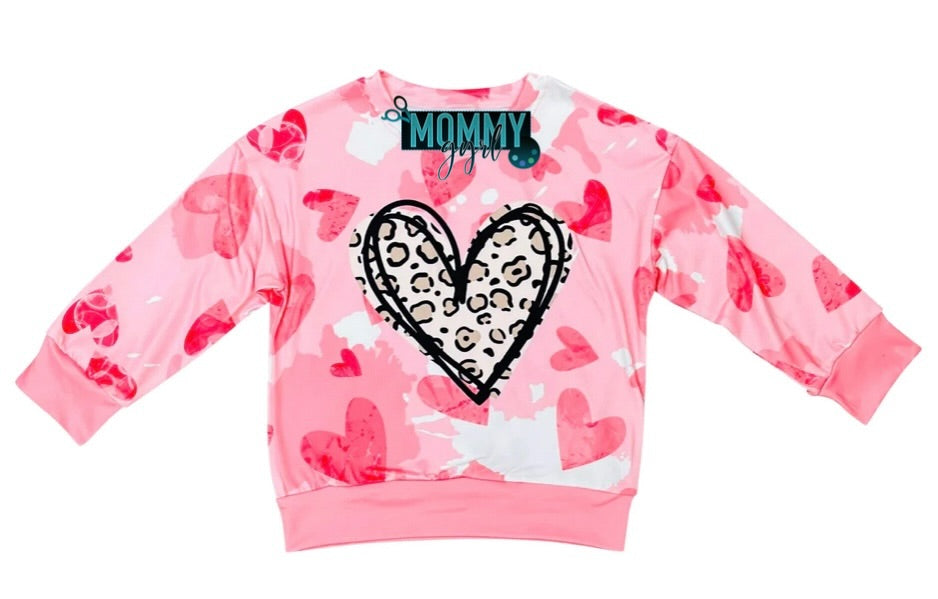 Leopard Heart Pink Kids Shirt
