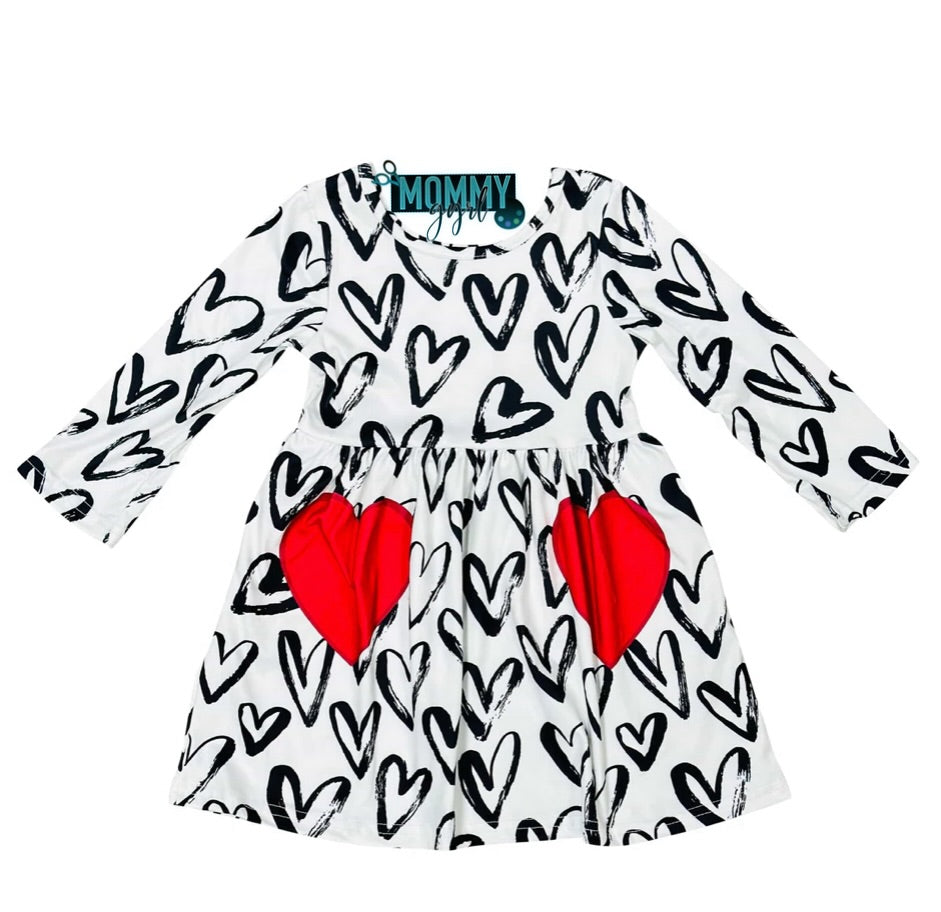 Black and White Valentine Kids Dress