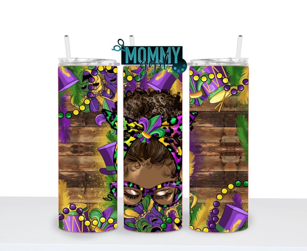 Messy Bun Mardi Gras Tumbler