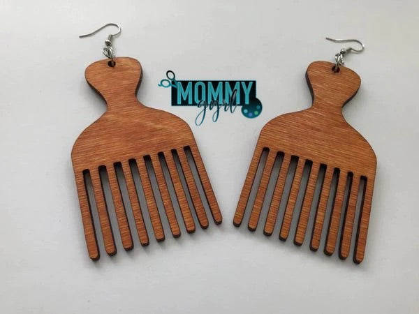 Wooden Afro Pick Earrings