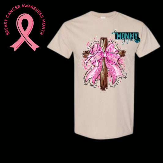 Breast Cancer Awareness Coquette Bow Cross Shirt