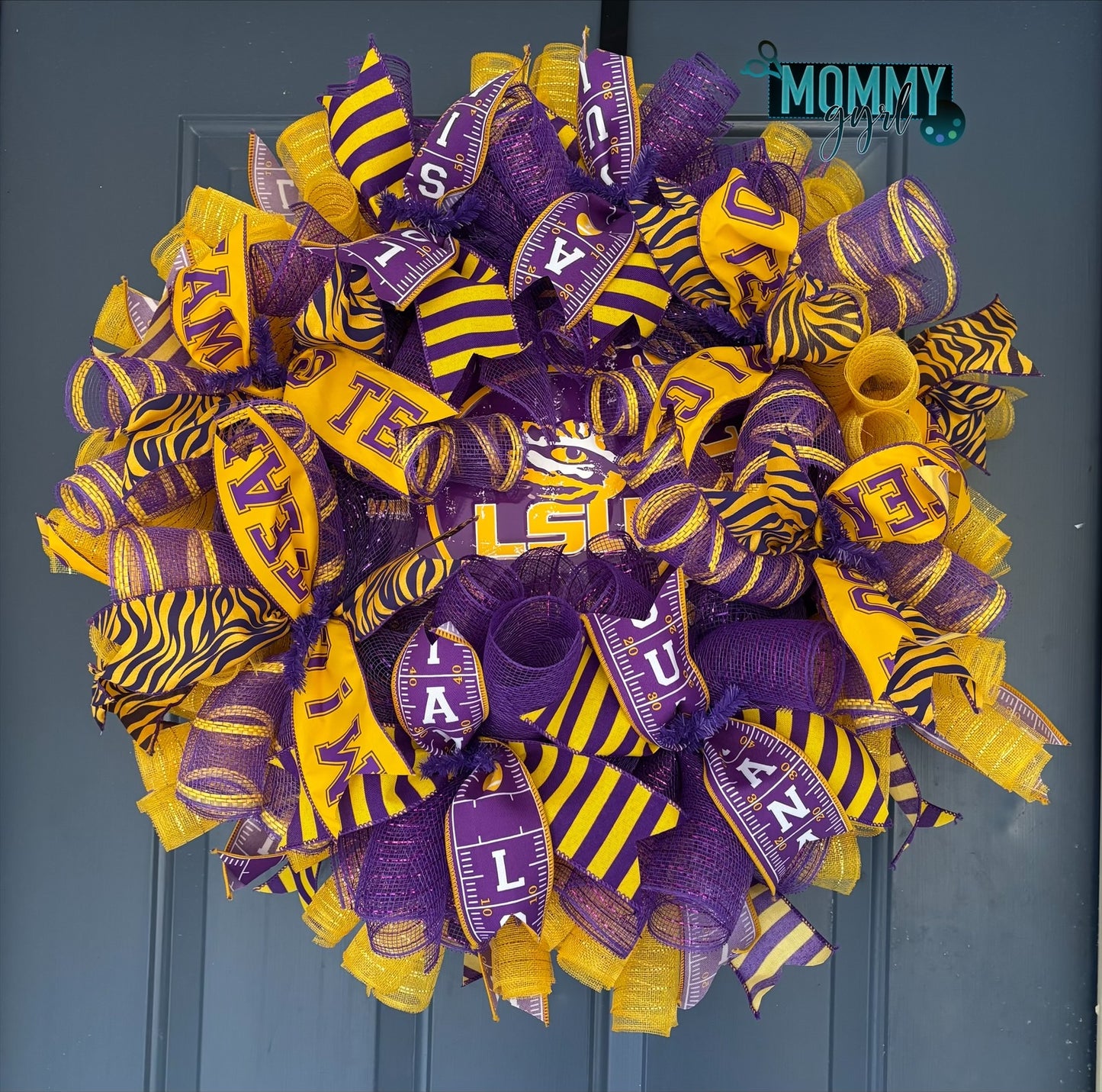 Purple and Gold Tigers Deco Mesh Wreath