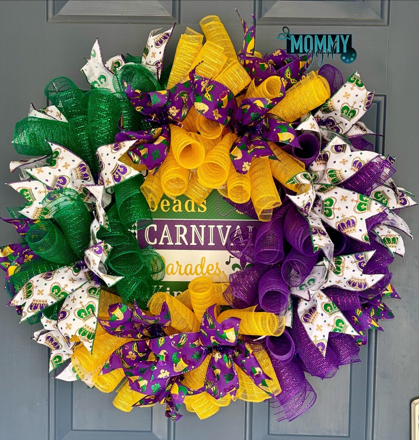 Tri-Color Mardi Gras Deco Mesh Wreath