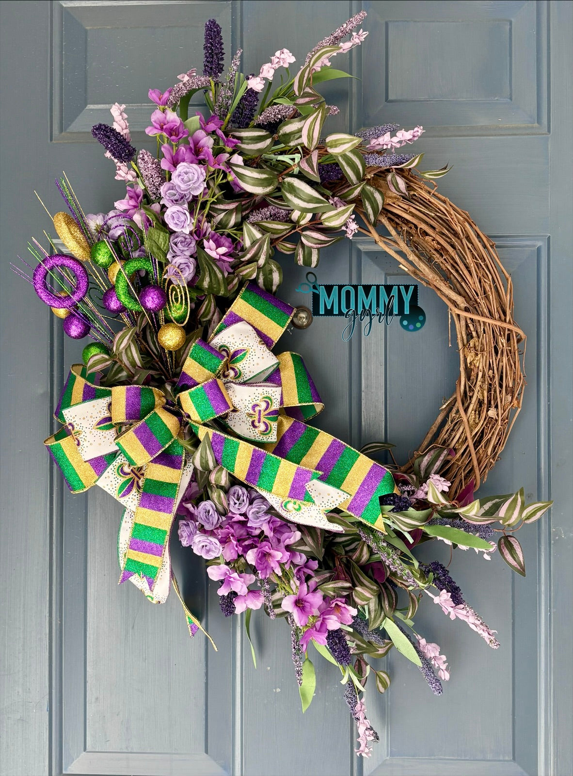 Mardi Gras Purple Floral Grapevine Wreath