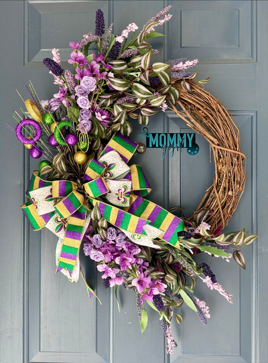 Mardi Gras Purple Floral Grapevine Wreath