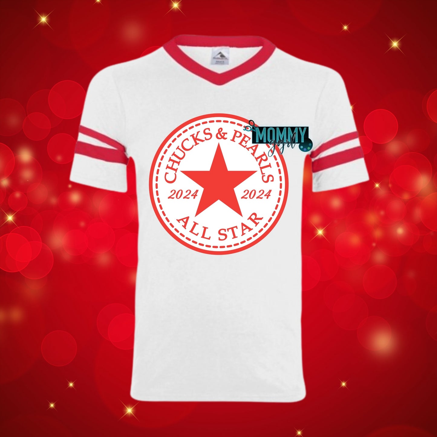 Chucks and Pearls Red and White Shirt