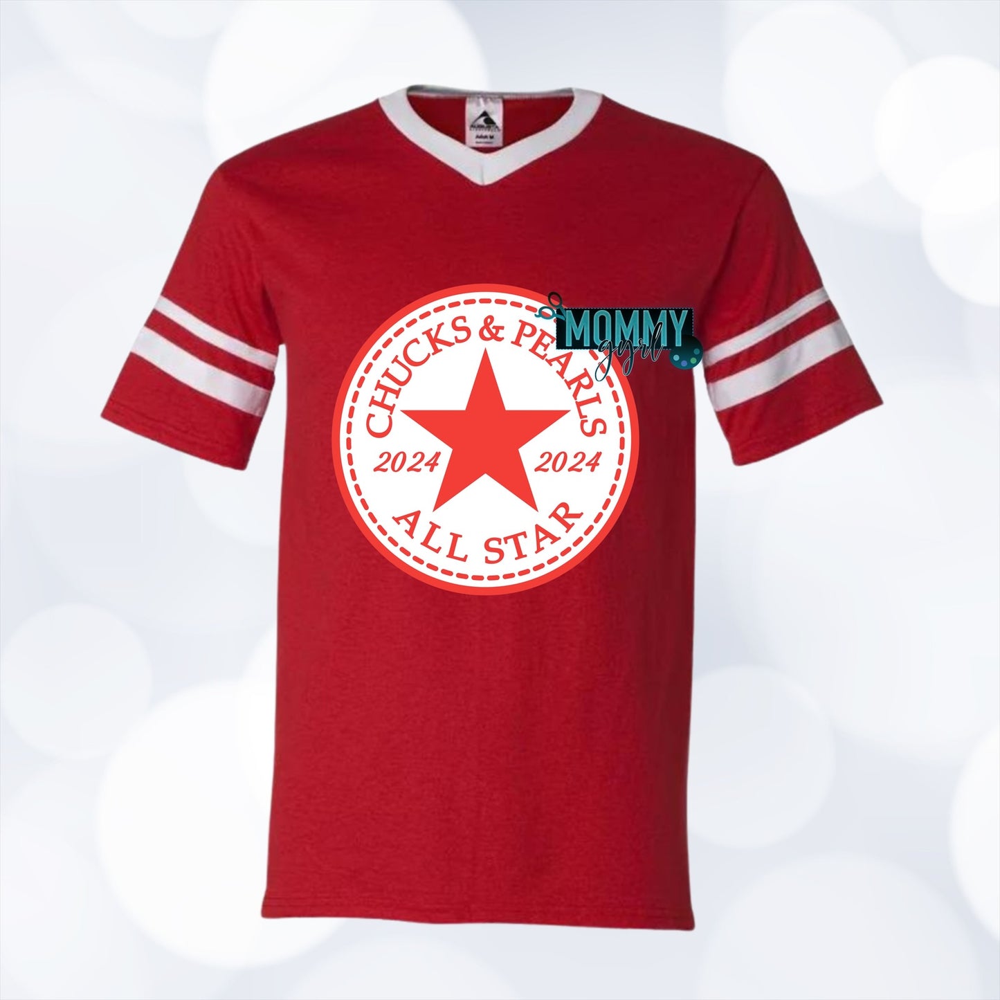 Chucks and Pearls Red and White Shirt