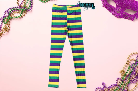 Mardi Gras Striped Adult Leggings