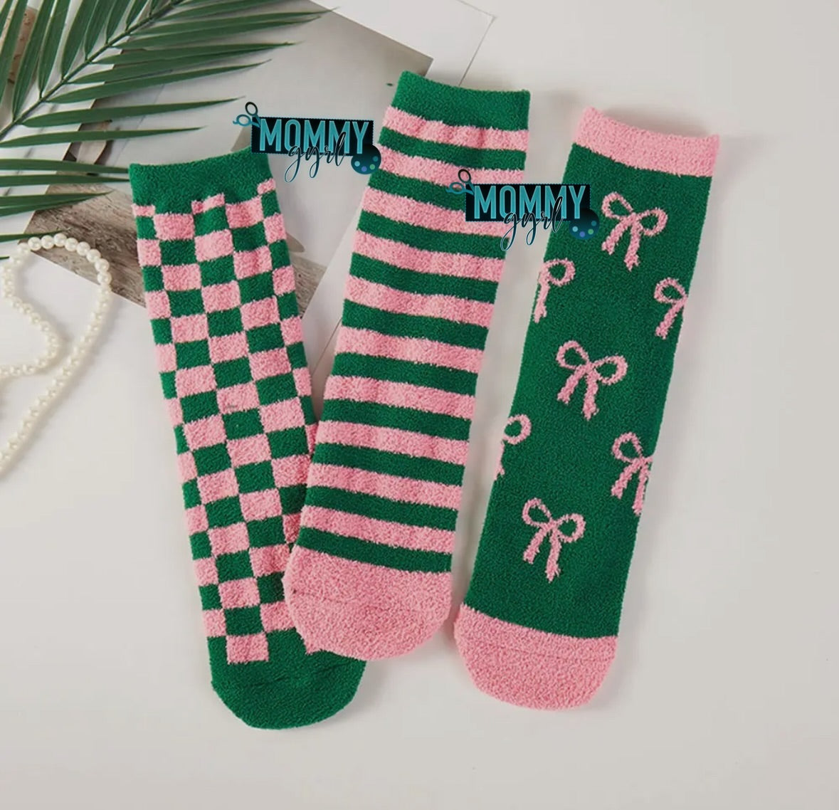Pink and Green Fuzzy Sock Set