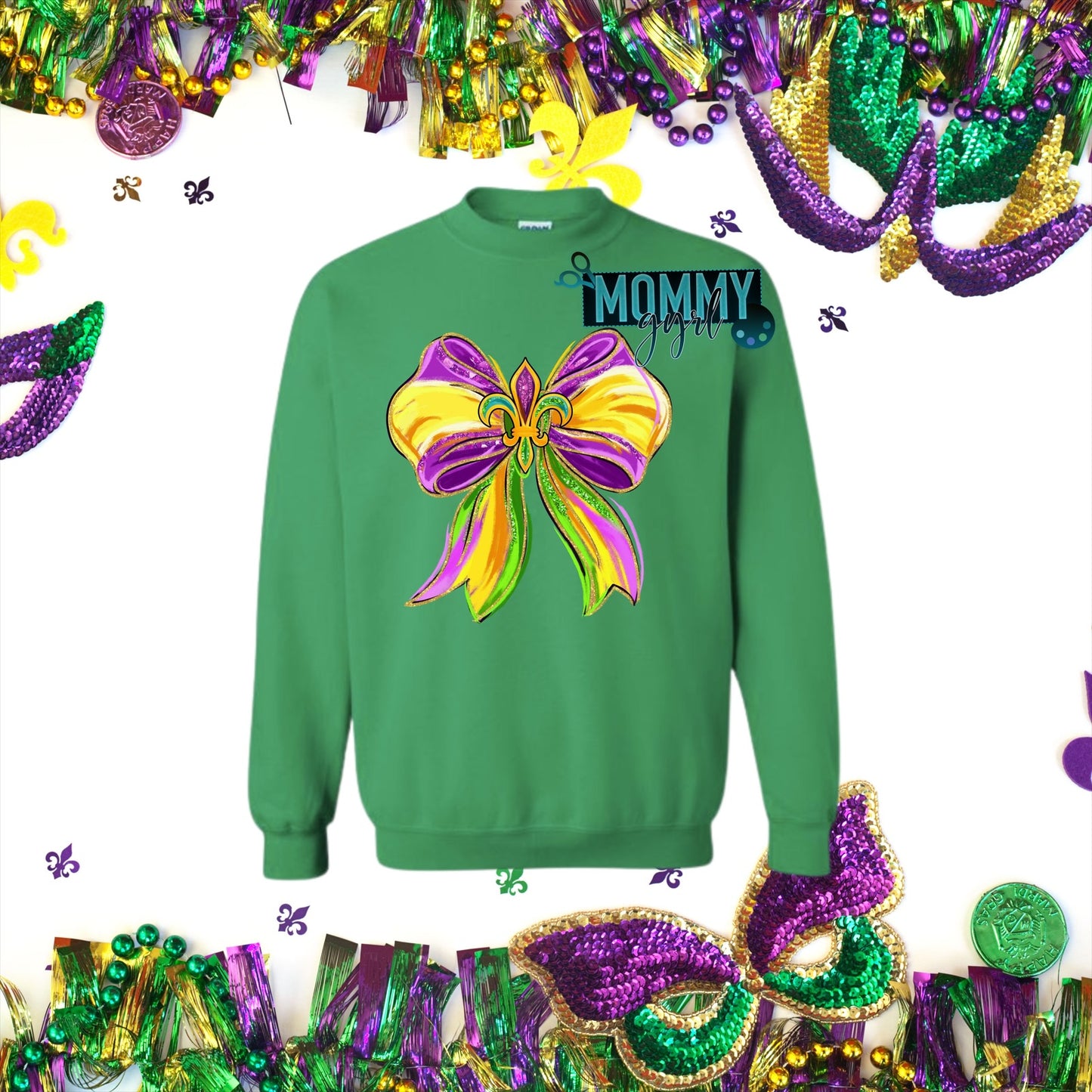 Mardi Gras Fleur de Lis Coquette Bow Sweatshirt