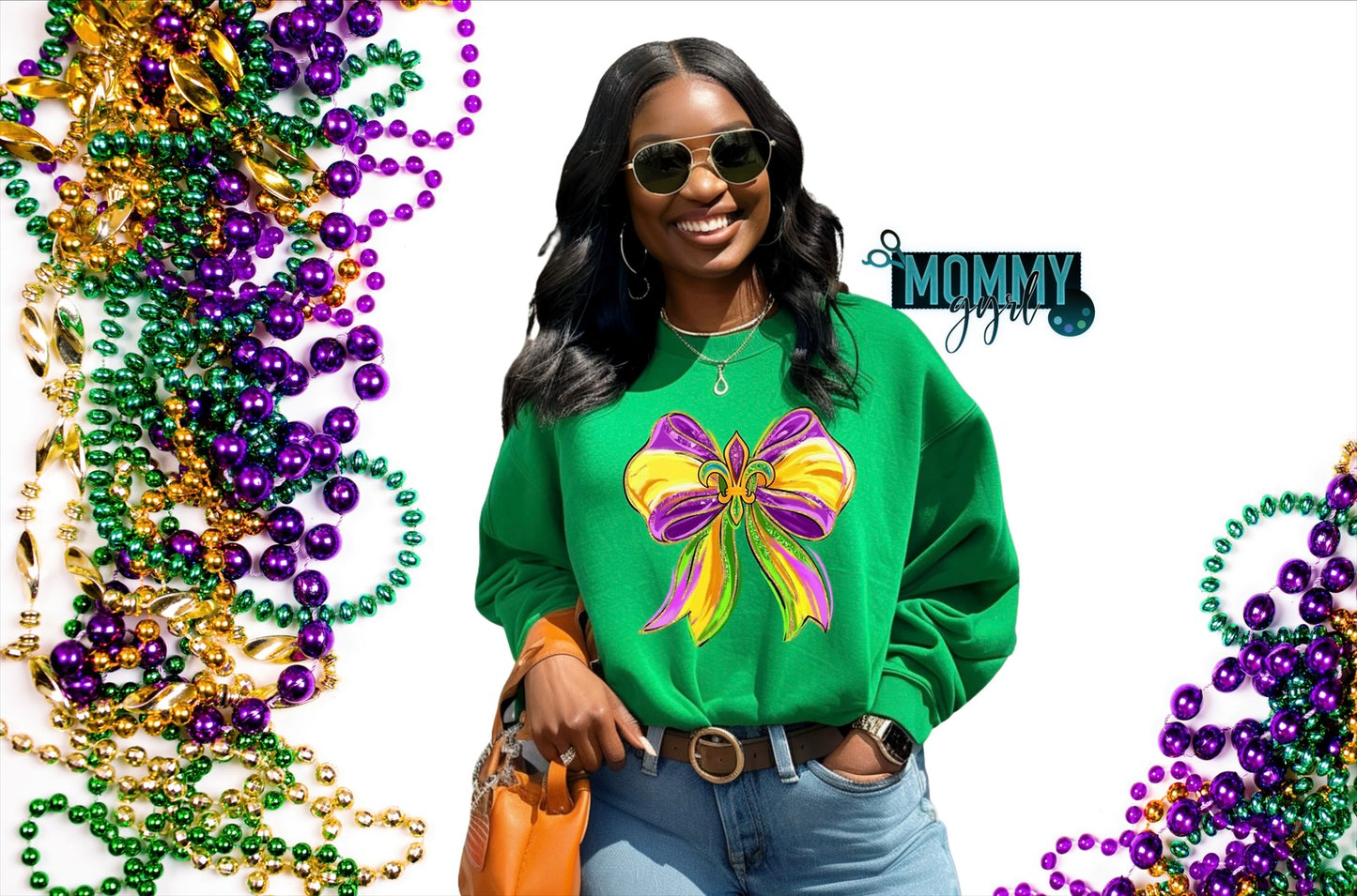 Mardi Gras Fleur de Lis Coquette Bow Sweatshirt