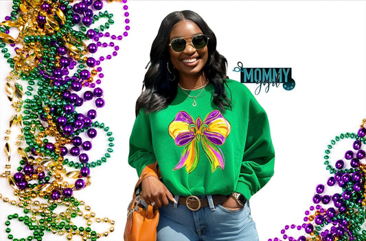 Mardi Gras Fleur de Lis Coquette Bow Sweatshirt