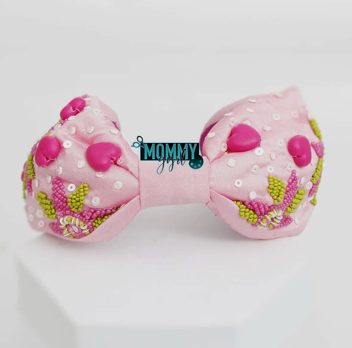 Embellished Pink and Green Hearts Headband